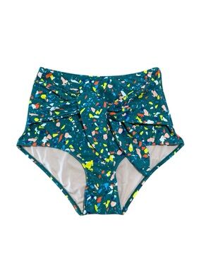 Kortni Jeane Green Terrazzo High Waisted Tie Front Bikini Swim Bottoms Small